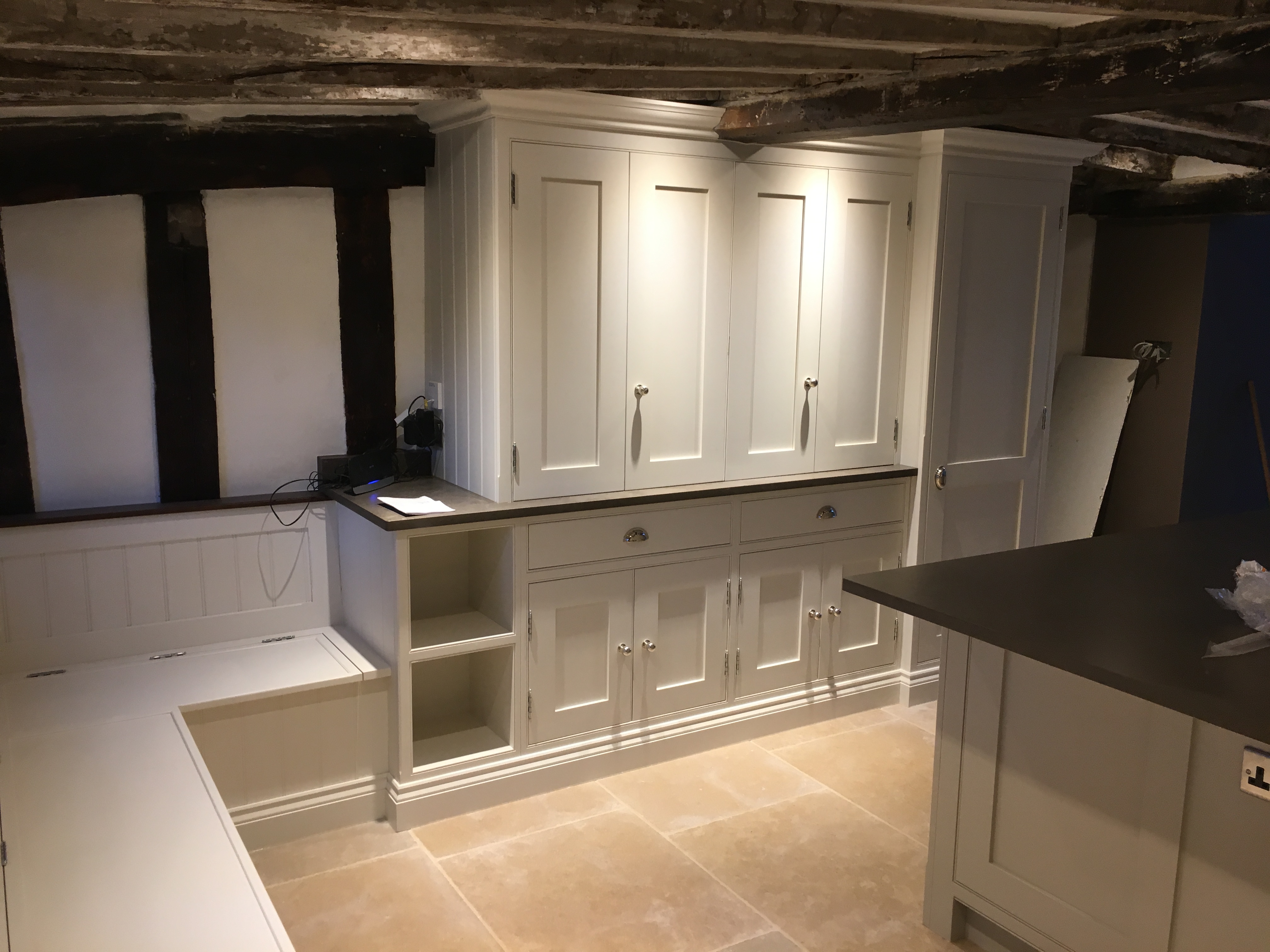 Handmade kitchen detail with integrated chopping board