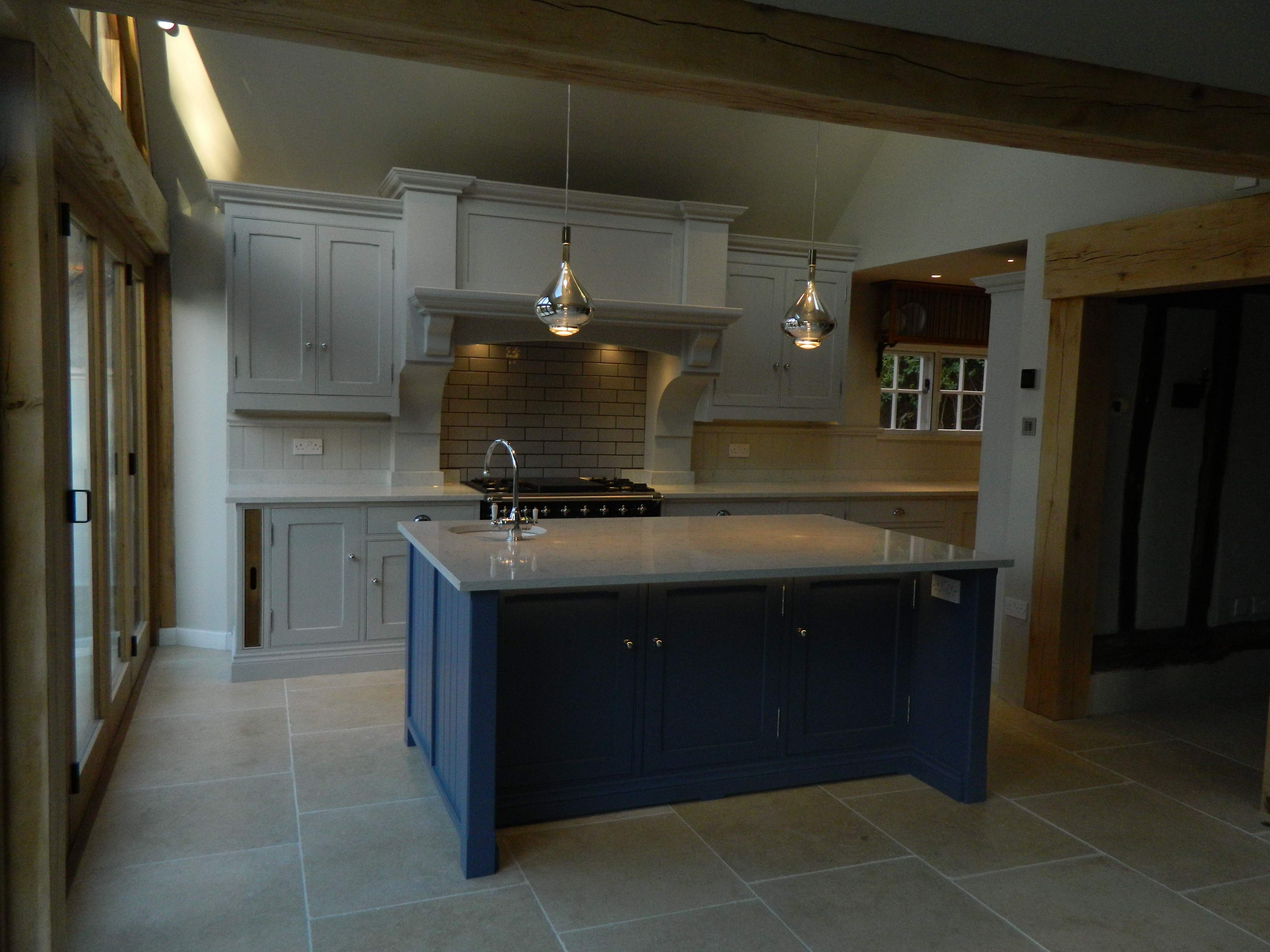 Painted fitted kitchen furniture.